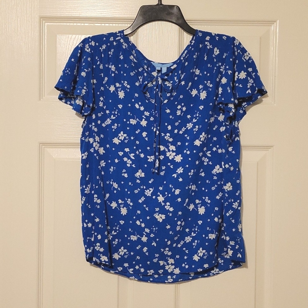 Draper James Floral Flutter Sleeve Top Graceland Blue Floral Size Large